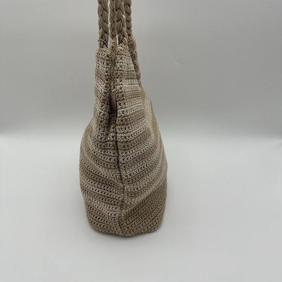 The Sak Crochet Style Handbag Summer Bag 13" Shoulder Bag Beige - Picture 4 of 13